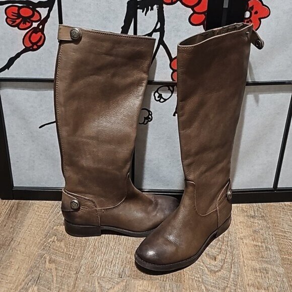 Arturo Chiang Tall Knee High Brown Zippered Riding Boots Size 5.5 - Picture 4 of 11